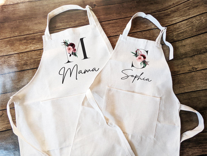 Personalized Floral Monogram Apron with Pocket