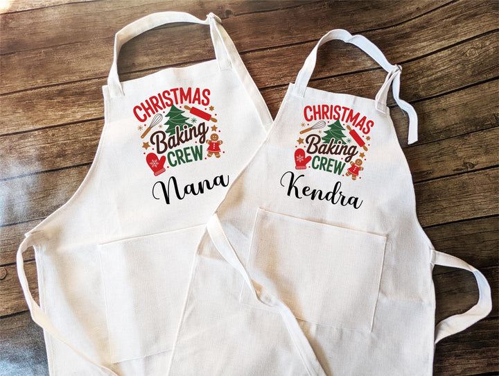 Matching Family Christmas Baking Aprons | Holiday Baking Crew Apron Set | Personalized Name Aprons for Kids &amp; Adults | Group Baking Gift