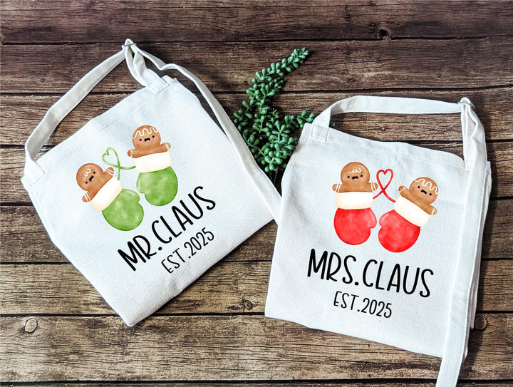 Mr. and Mrs. Claus Apron Set | First Christmas Gift for Couples | Newlywed Holiday Aprons | Personalized Baking Gift for couples
