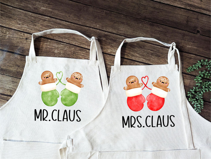 Mr. and Mrs. Claus Apron Set | First Christmas Gift for Couples | Newlywed Holiday Aprons | Personalized Baking Gift for couples