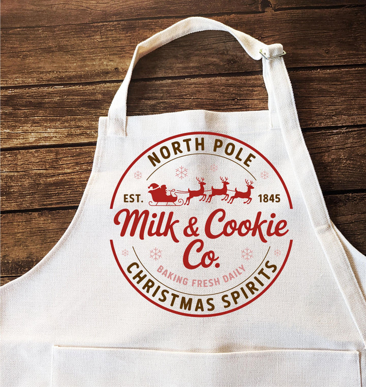 North Pole Milk and Cookie Co. Apron | Family Baking Apron | Group Holiday Baking Party Apron | Christmas Kitchen Gift for Families