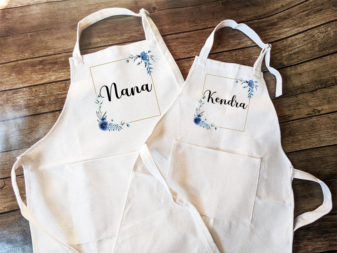 Personalized Apron with Name | Custom Floral Apron with Pocket | Kitchen, Baking, Cooking Gift for Mom, Grandma, Nana, or Teacher
