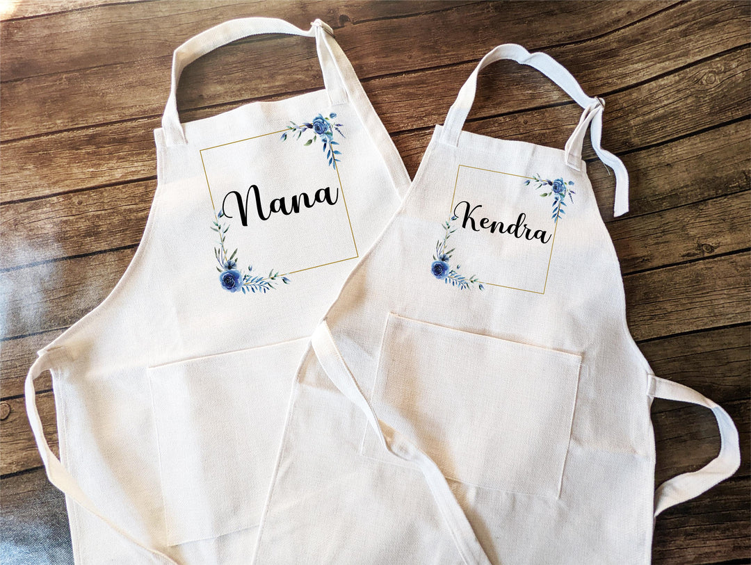 Personalized Floral Kitchen Apron with Pocket