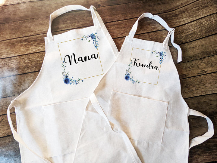 Personalized Floral Kitchen Apron with Pocket
