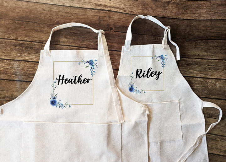 Personalized Floral Kitchen Apron with Pocket