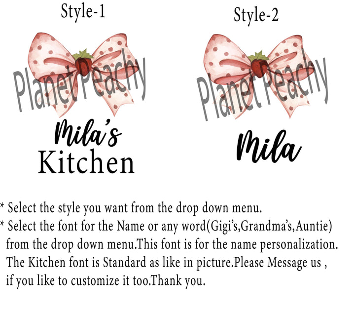 Personalized Strawberry Bow Apron with Name | Custom Cooking &amp; Baking Gift for Nana, Kids, Birthday or Mother’s Day Grandma and Me Aprons