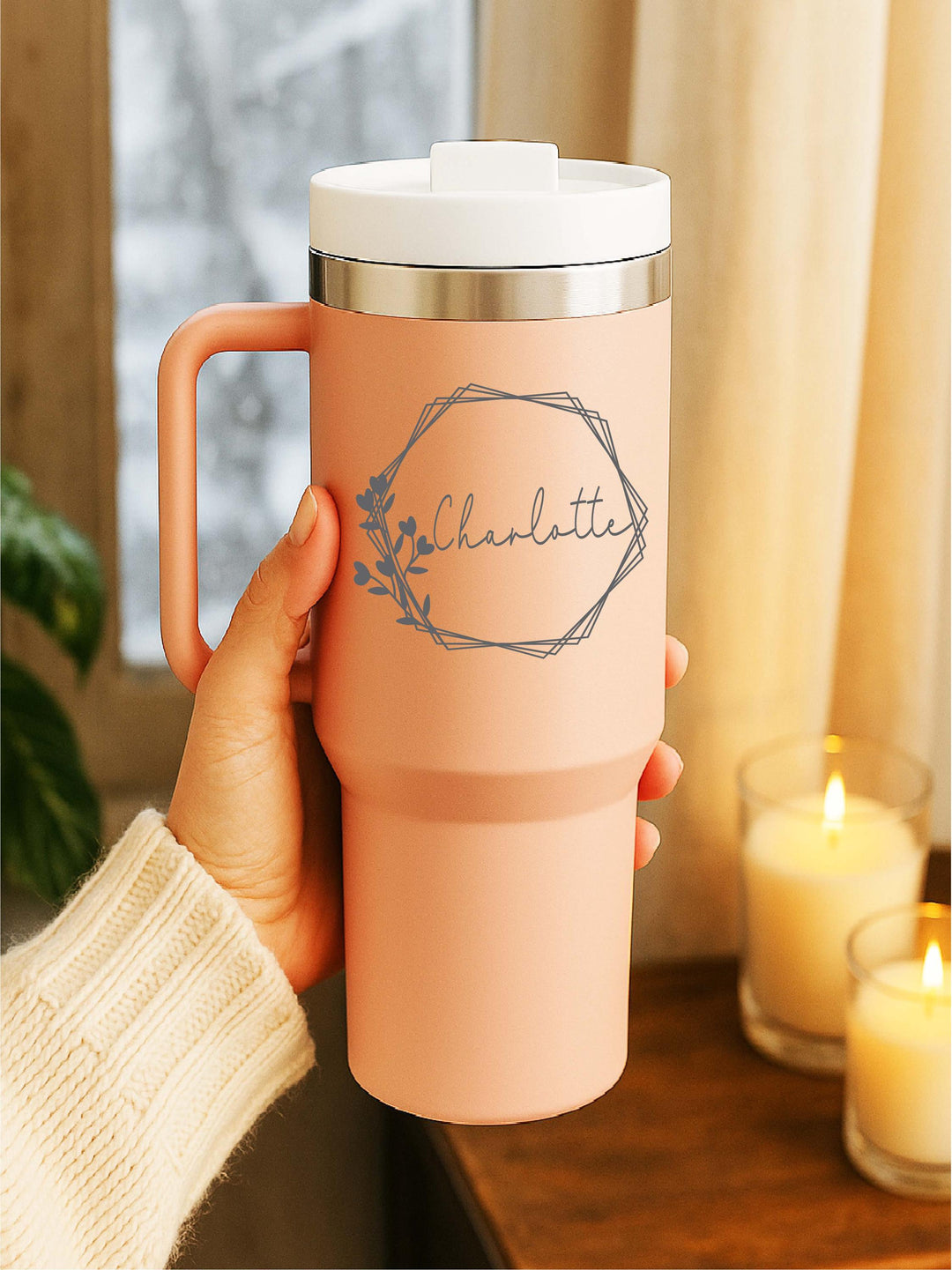 Custom Name&nbsp;Tumbler – Personalized Gift for Mom, Nana, Teacher or Bride – Floral Birth Month Design, Wedding, Birthday, or Christmas Gift