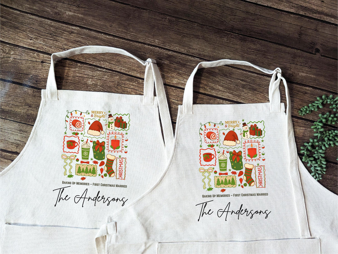 Personalized First Christmas Married Mr & Mrs Apron