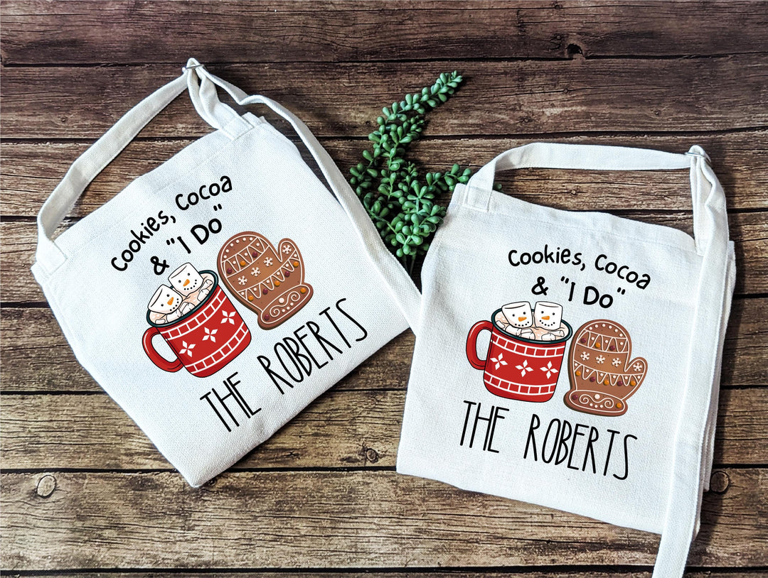 Engaged Couple Christmas Gift Cookies, Cocoa and I Do&nbsp;Newlywed Personalized Aprons&nbsp;Custom Couple&nbsp;First Christmas Married Apron