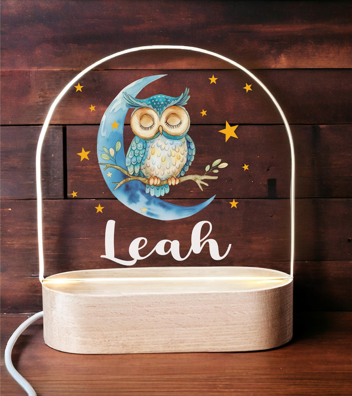 Personalized Kids LED Night Light • Custom Baby Name Owl Lamp • New Baby Gift or Baptism Keepsake Nursery D&#233;cor