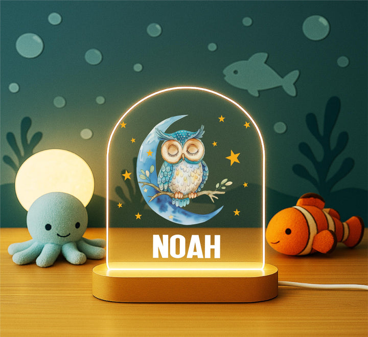 Personalized Kids LED Night Light • Custom Baby Name Owl Lamp • New Baby Gift or Baptism Keepsake Nursery D&#233;cor