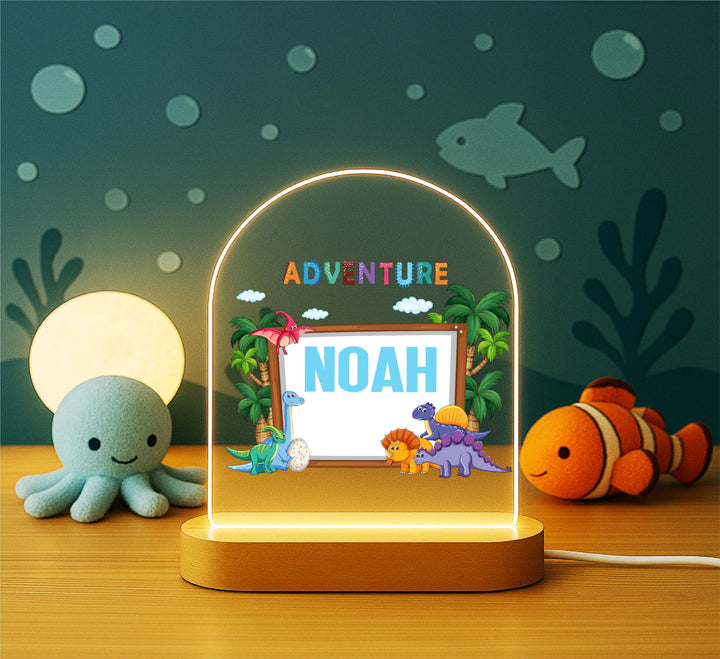 Holiday Nursery Lamp for Boys Bedroom D&#233;cor Personalized Dinosaur LED Night Light • Custom Kids Birthday Gift