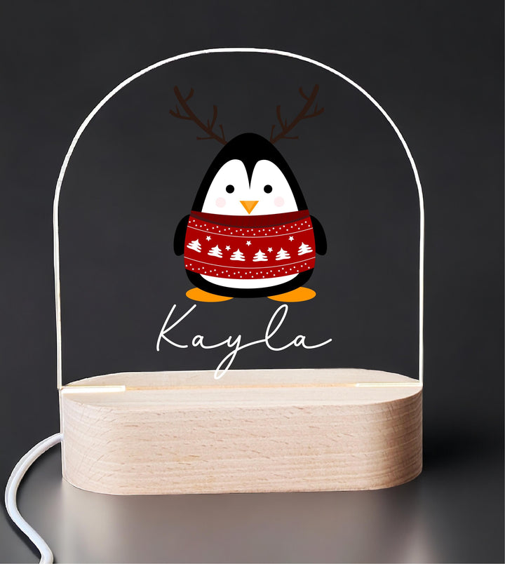 Personalized Penguin LED Night Light • Custom Kids Holiday Gift • Birthday Nursery Lamp for Girls or Boys Bedroom D&#233;cor