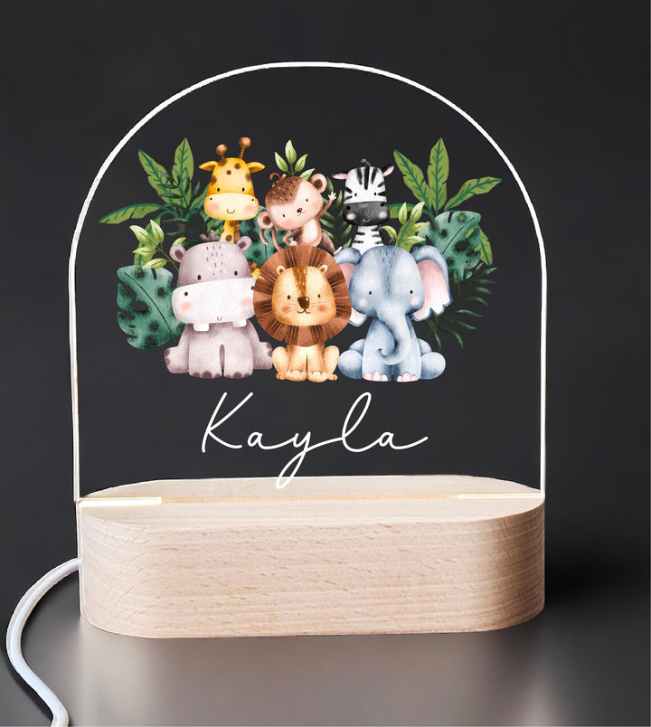 Personalized Safari LED Night Light • Custom Kids Birthday Gift • Holiday Nursery Lamp with Jungle Animal Design