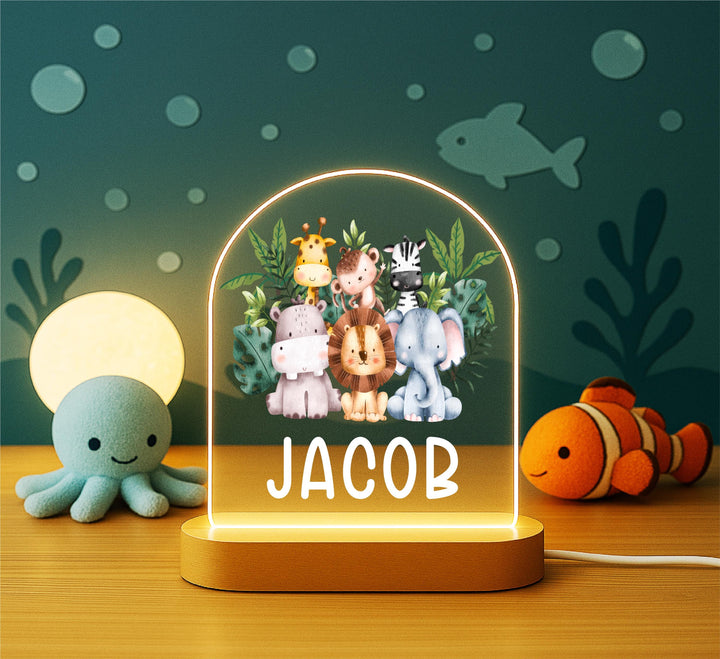 Personalized Safari LED Night Light • Custom Kids Birthday Gift • Holiday Nursery Lamp with Jungle Animal Design