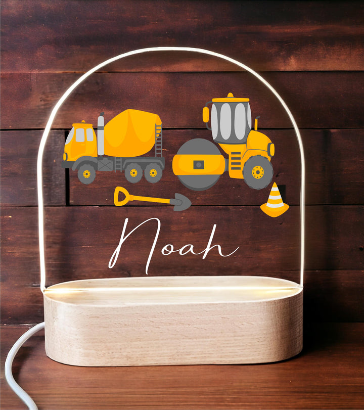 Personalized Construction Truck LED Night Light • Custom Kids Birthday Gift • Holiday Bedroom Lamp for Boys Nursery D&#233;cor