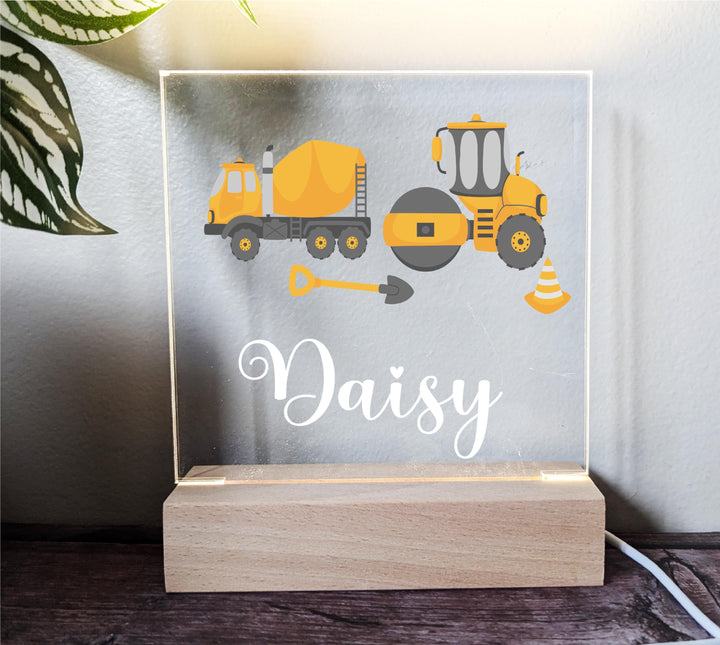 Personalized Construction Truck LED Night Light • Custom Kids Birthday Gift • Holiday Bedroom Lamp for Boys Nursery D&#233;cor