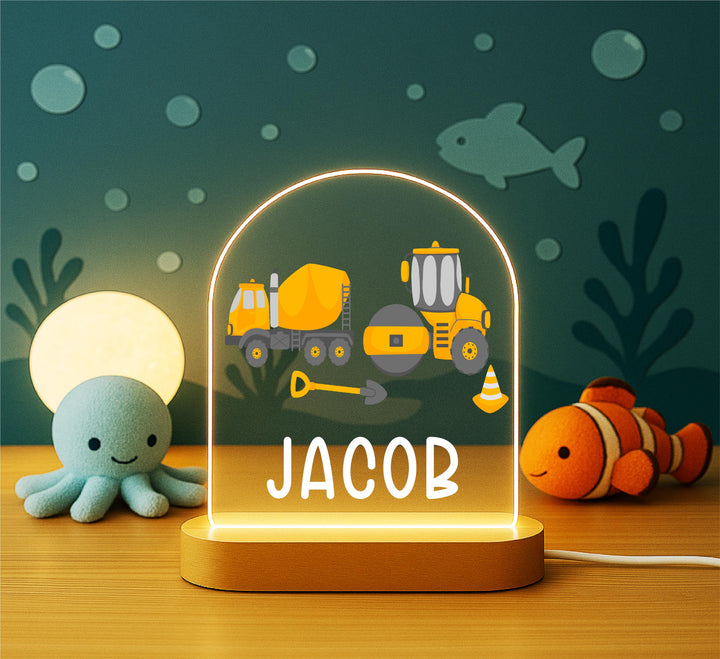 Personalized Construction Truck LED Night Light • Custom Kids Birthday Gift • Holiday Bedroom Lamp for Boys Nursery D&#233;cor