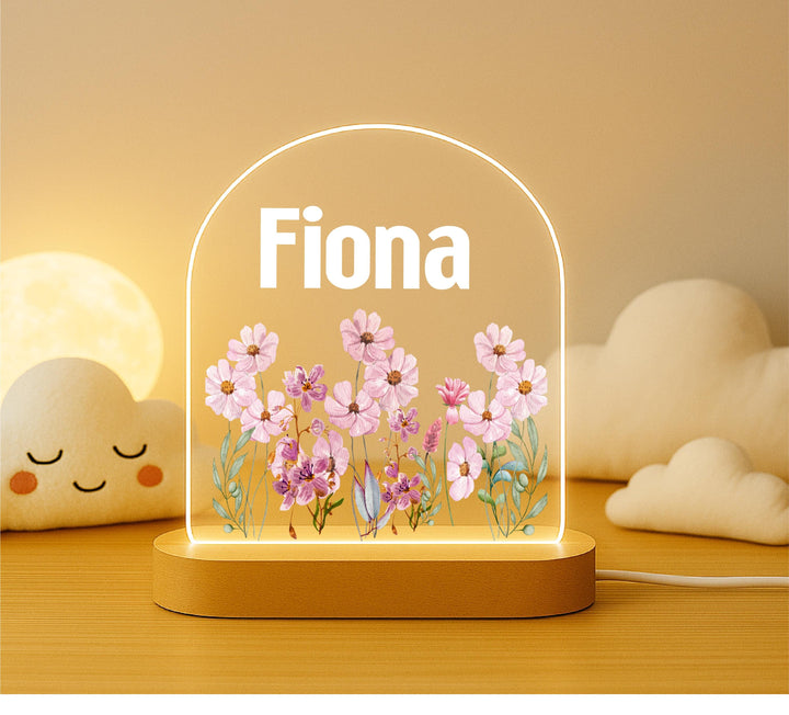 Personalized Floral LED Night Light • Custom Girls Bedroom Lamp • Baby Shower Gift • Birthday or Holiday Keepsake for Kids