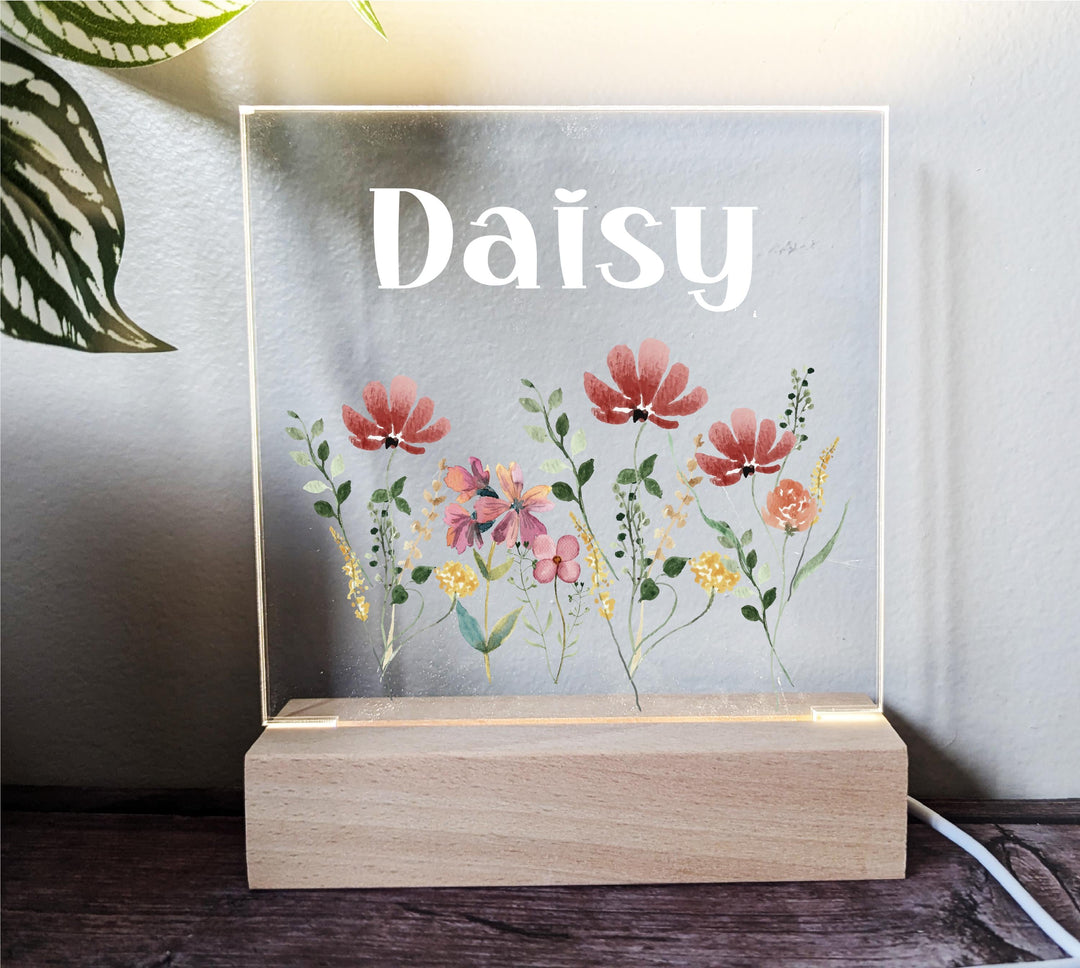 Personalized Floral Night Light, Custom Name, Kids Birthday Gift