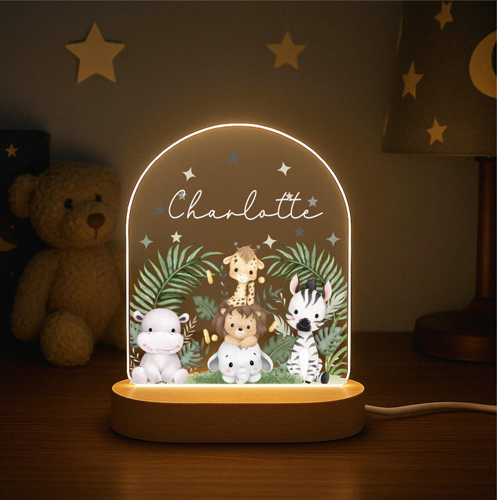 Personalized Jungle Animal LED Night Light • Custom Kids Birthday Gift • Holiday Nursery Lamp for Boys &amp; Girls Bedroom D&#233;cor