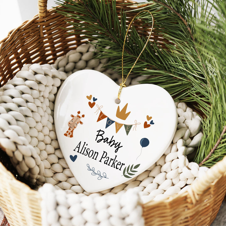 Baby Heart Ornament | Personalized Newborn Keepsake | Custom Name Ornament | Safari Nursery Gift | Baby Shower Present