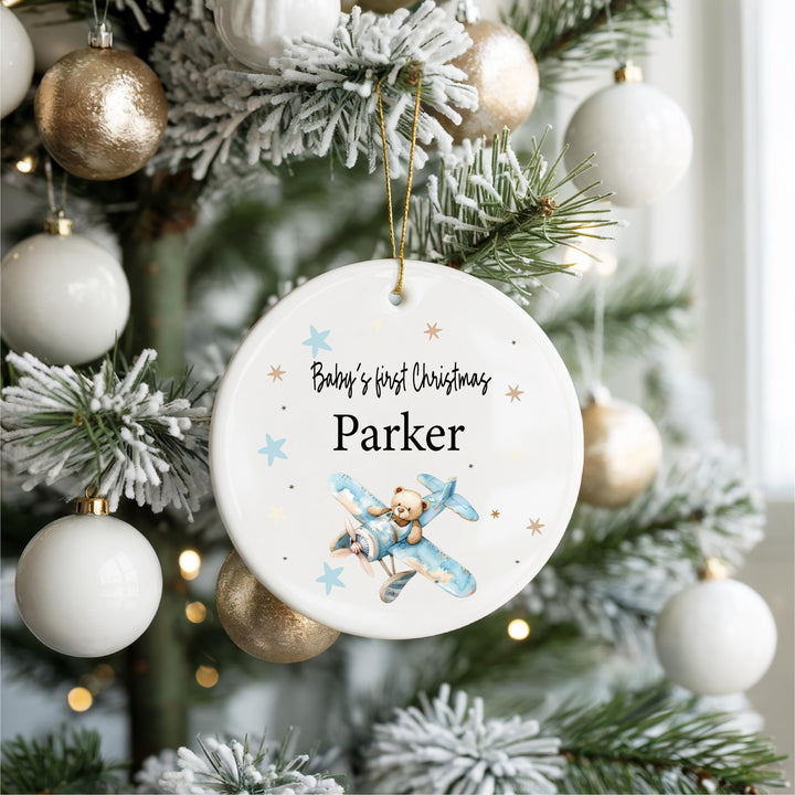 Baby’s First Christmas Ornament | Personalized Blue Bear Ornament | Custom Name Keepsake | Newborn Boy Holiday Gift