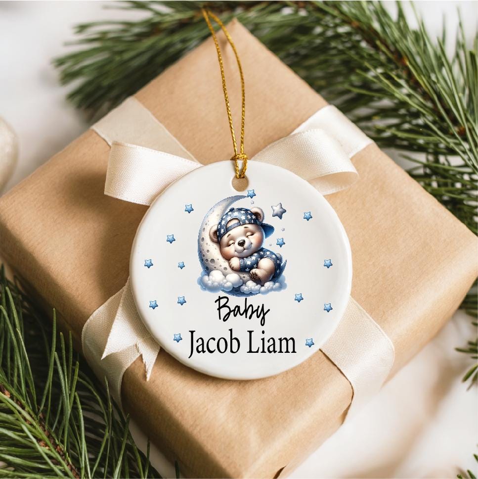 Baby Bear Ornament | Personalized Heart Keepsake | Custom Name Ornament | Baby Boy Gift | Newborn Christmas Decoration
