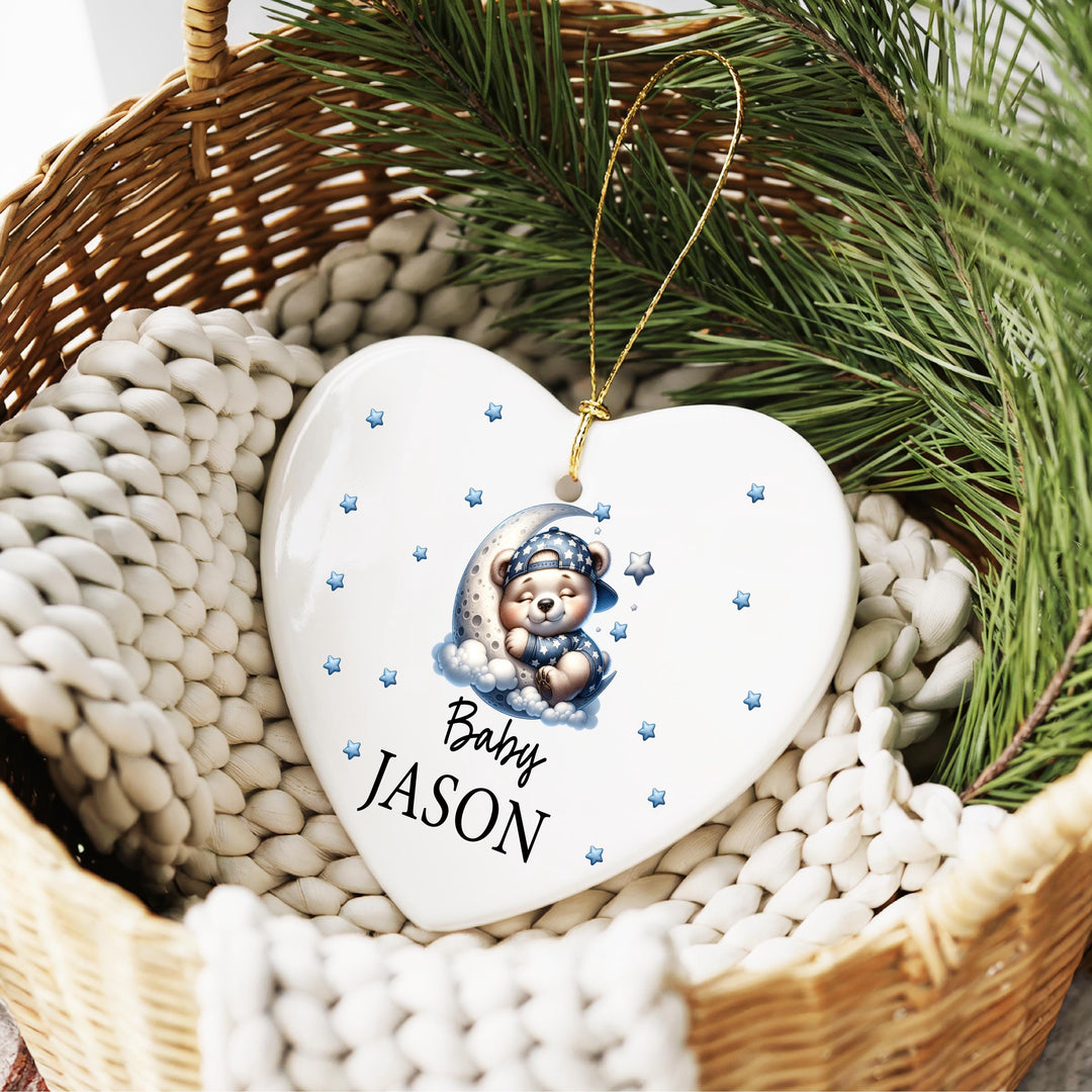 Baby Bear Ornament | Personalized Heart Keepsake | Custom Name Ornament | Baby Boy Gift | Newborn Christmas Decoration