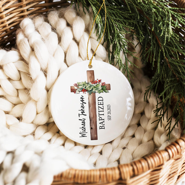 Baptism Ornament | Personalized Cross Keepsake | Custom Name Baptized Gift | Christening Ornament | Faith Gift for Baby