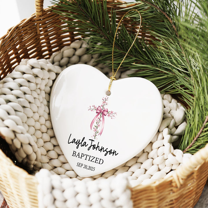 Baptism Ornament | Personalized Cross Keepsake | Baby Girl Baptized Gift | Custom Name Christening Ornament