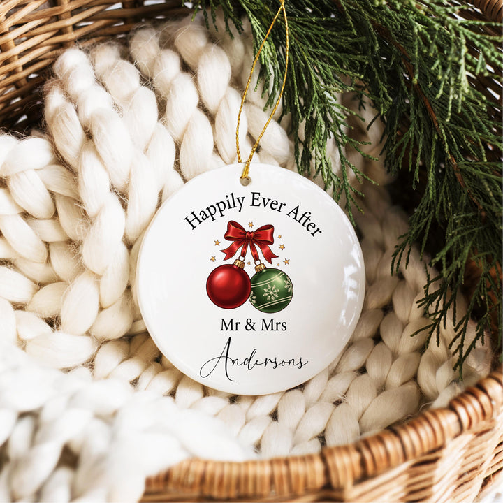 Happily Ever After Christmas Ornament – Mr &amp; Mrs Heart Ornament 2025, Newlywed Gift, Personalized Couple Ornament, Romantic Holiday Keepsake