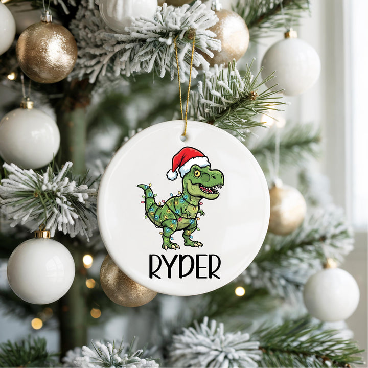 Personalized Dinosaur Ornament – Kids Christmas Ornament, Cute T-Rex with Santa Hat, Custom Name Gift for Boys, Holiday Tree D&#233;cor