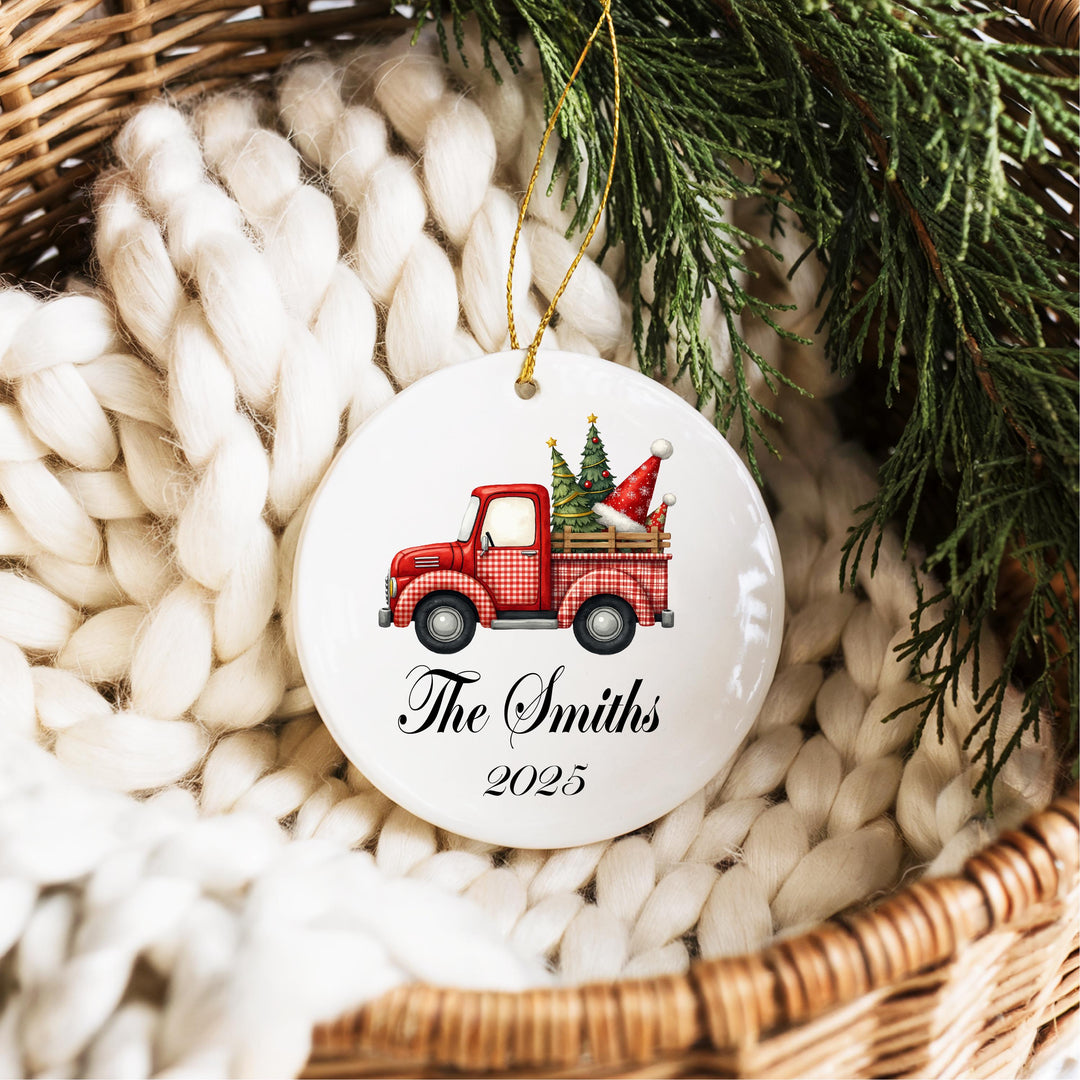Personalized Red Truck Ornament – Family Christmas Ornament 2025, Custom Name Holiday Keepsake, Rustic Farmhouse Xmas Tree D&#233;cor