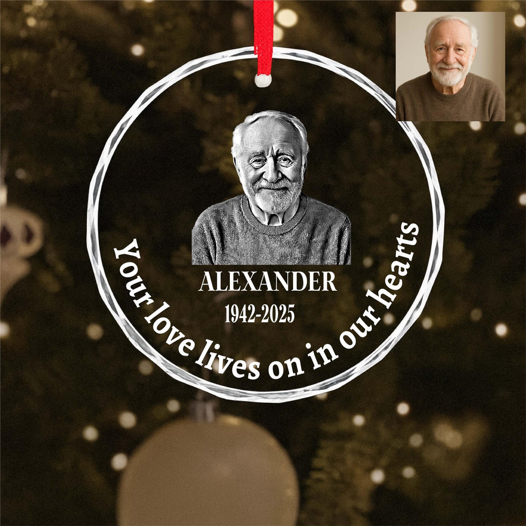 Personalized Photo Memorial Ornament , Custom Engraved Keepsake, In Loving Memory Christmas Gift Sentimental ornament
