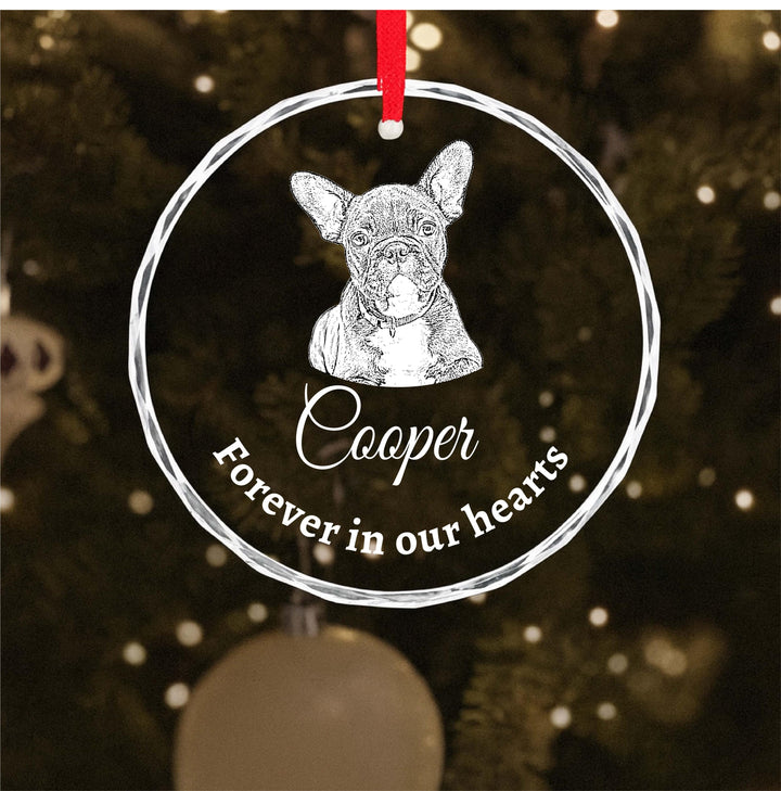 Custom Pet Memorial Ornament, Engraved Glass Dog Ornament, Loss Gift