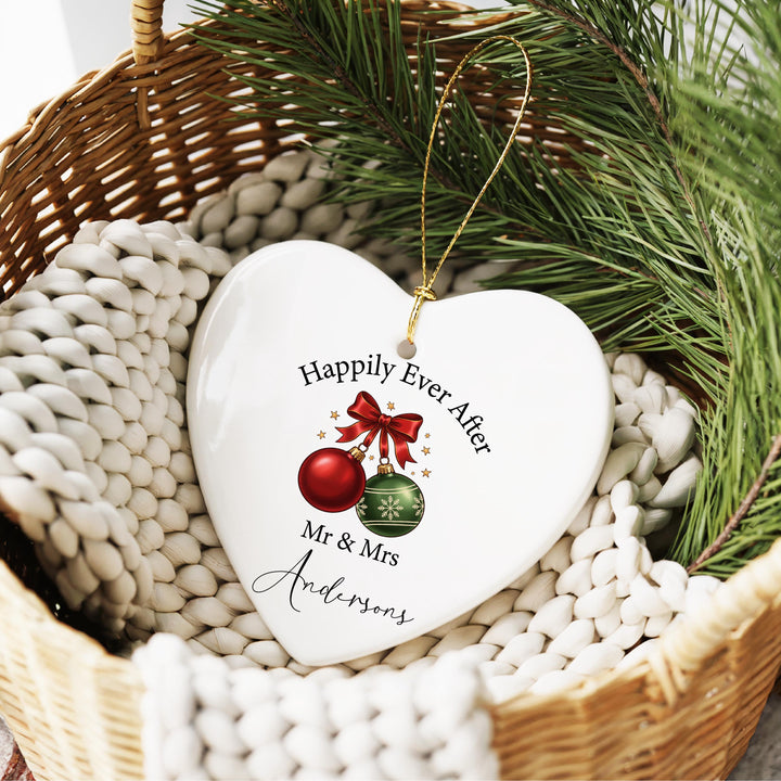 Happily Ever After Christmas Ornament – Mr &amp; Mrs Heart Ornament 2025, Newlywed Gift, Personalized Couple Ornament, Romantic Holiday Keepsake
