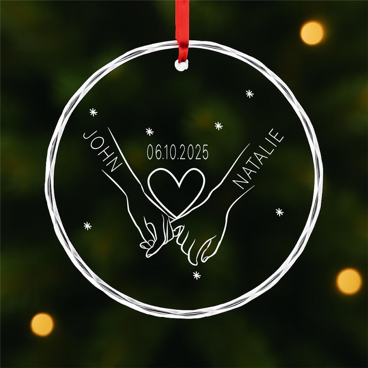 Personalized Glass Couple Ornament |&nbsp;Engraved Hands &amp; Heart | Custom Wedding or Anniversary Gift 2025