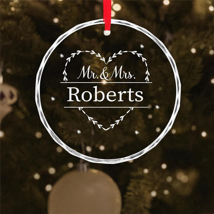 Personalized Mr. &amp; Mrs. Glass Ornament | Laser Engraved Wedding Keepsake