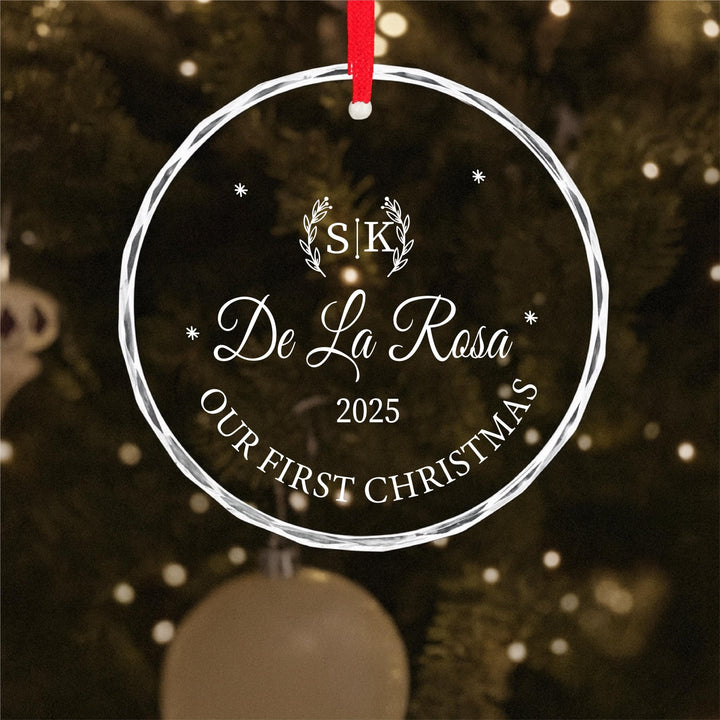 Family Name Glass Ornament | Personalized “Our First Christmas” Gift | Custom Engraved 2025 Keepsake