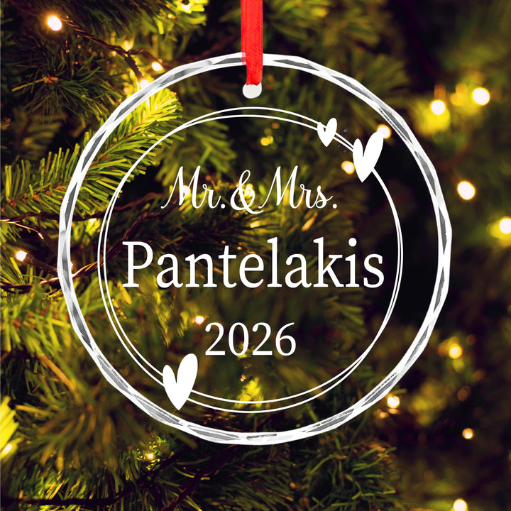Personalized Anniversary Ornament – Custom Family Name Glass Keepsake
