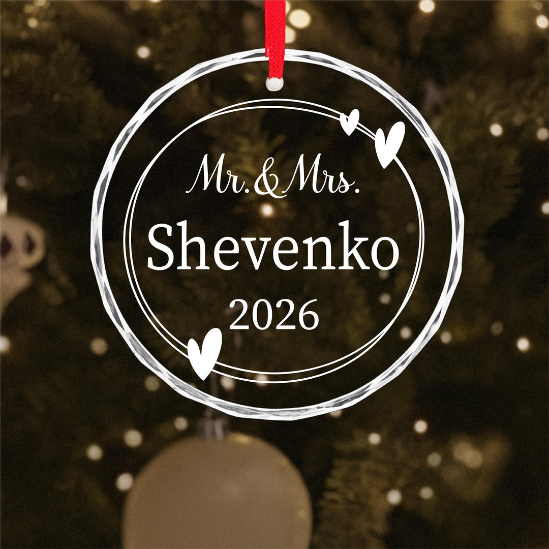 Personalized Anniversary Ornament – Custom Family Name Glass Keepsake