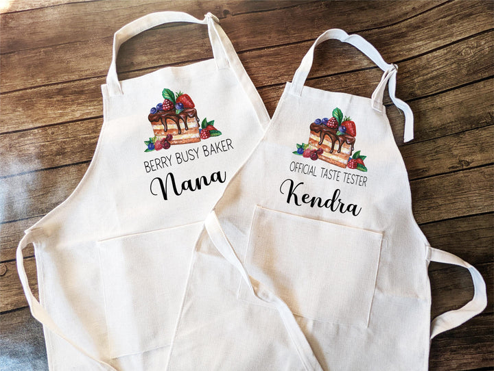 Custom apron Berry Busy Baker&nbsp;Official Taste Tester&nbsp;Aprons for Nana &amp; Grandkids, Matching Kitchen Gift