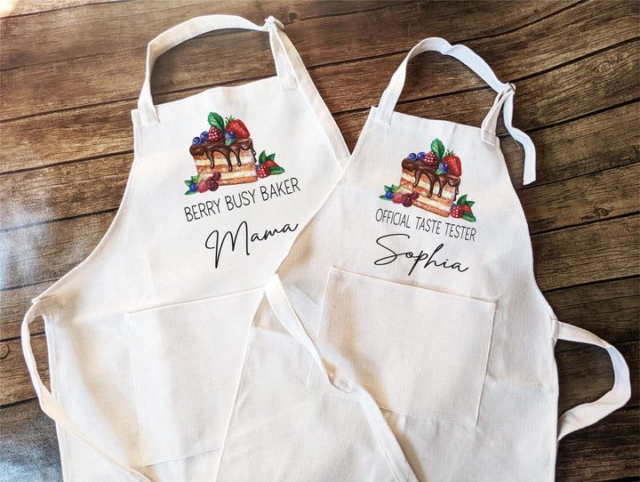 Custom apron Berry Busy Baker&nbsp;Official Taste Tester&nbsp;Aprons for Nana &amp; Grandkids, Matching Kitchen Gift