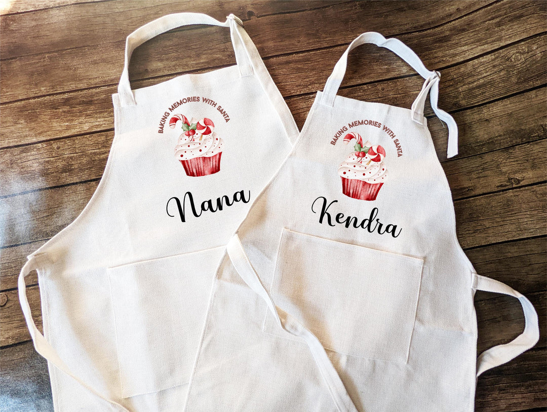 Personalized Christmas Apron – “Baking Memories with Santa” Apron with Name, Holiday Baking Gift for Kids, Family, or Grandma