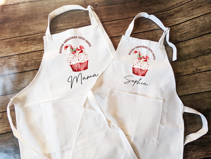 Personalized Christmas Apron – “Baking Memories with Santa” Apron with Name, Holiday Baking Gift for Kids, Family, or Grandma