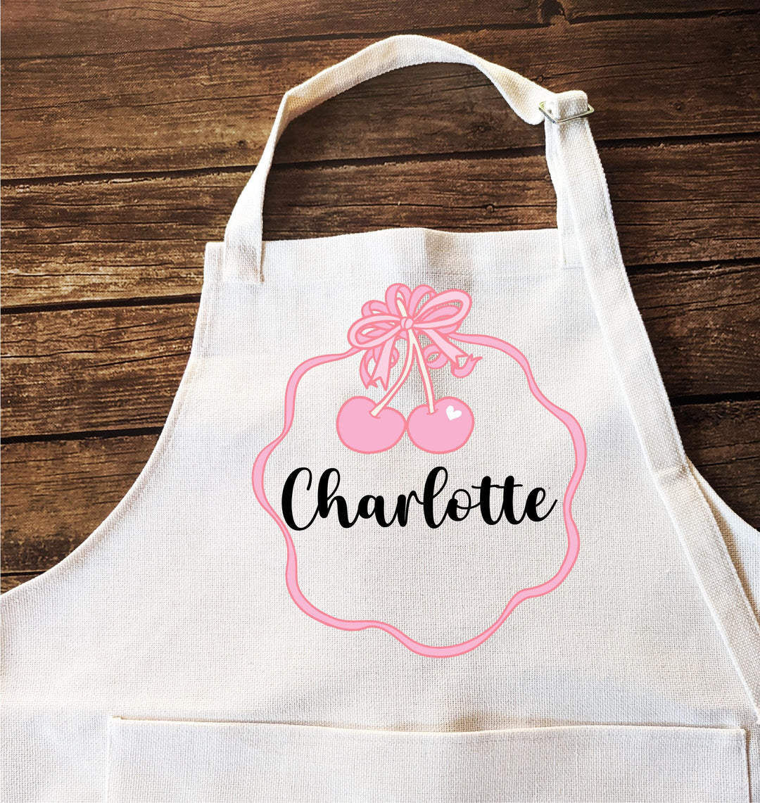 Personalized Pink Cherry Apron – Kids Baking or Cooking Christmas Gift