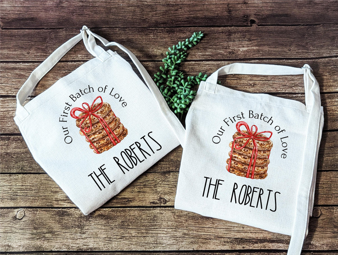 Our First Batch of Love Aprons with Cookie Design, Engagement or Bridal Shower Gift for Newlyweds