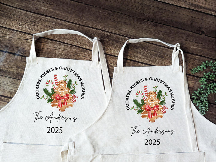 Personalized Christmas Apron Set – Cookies, Kisses & Wishes