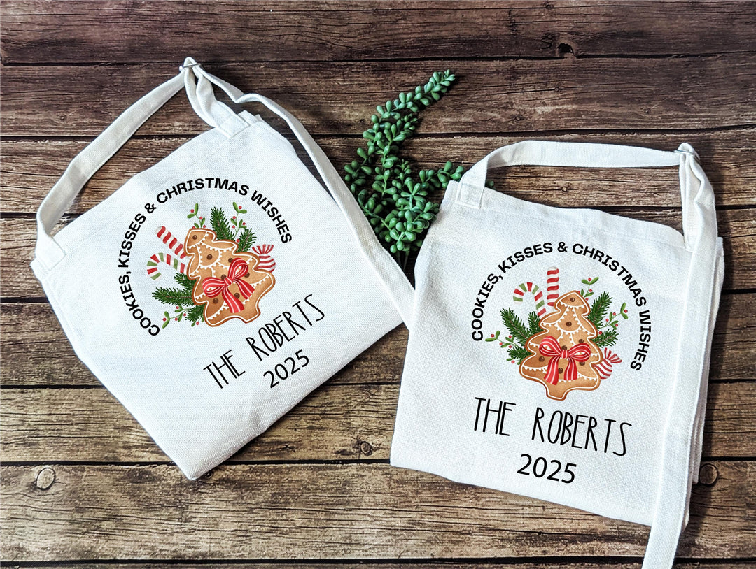 Personalized Christmas Apron Set – “Cookies, Kisses &amp; Christmas Wishes” Custom Name Aprons with Gingerbread Design, Couple Holiday Gift